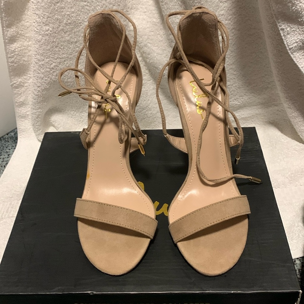 Lulus Taupe Aimee Lace up Strappy Sandal Heels